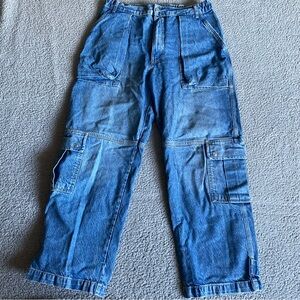 ) We The Free Cargo Jeans Womens Size 30 Blue Denim Heavy Pants